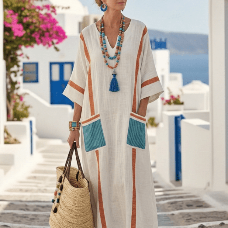 Robe Longue Femme à Rayures avec Ceinture