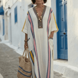 Robe Longue Femme à Rayures avec Ceinture