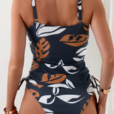Maillot de Bain Femme Une Pièce Asymétrique Imprimé Tropical