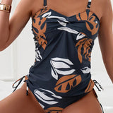 Maillot de Bain Femme Une Pièce Asymétrique Imprimé Tropical