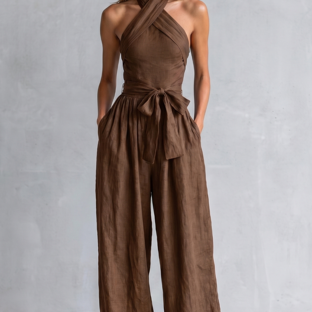 Combinaison femme dos-nu croisé à jambes larges