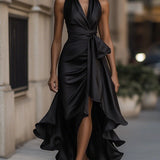 Robe Longue Femme à Volants et Col V