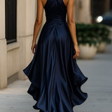 Robe Longue Femme à Volants et Col V