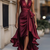 Robe Longue Femme à Volants et Col V