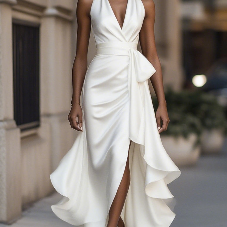 Robe Longue Femme à Volants et Col V