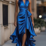 Robe Longue Femme à Volants et Col V