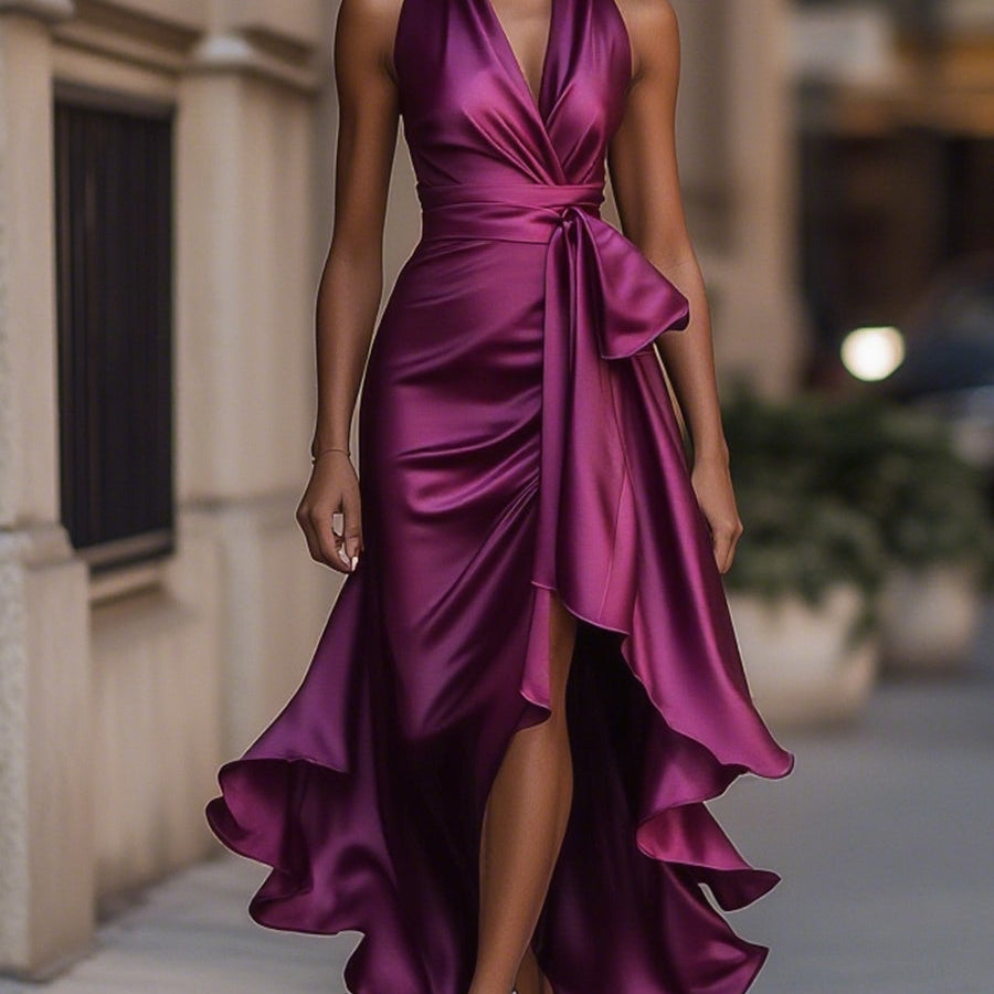 Robe Longue Femme à Volants et Col V