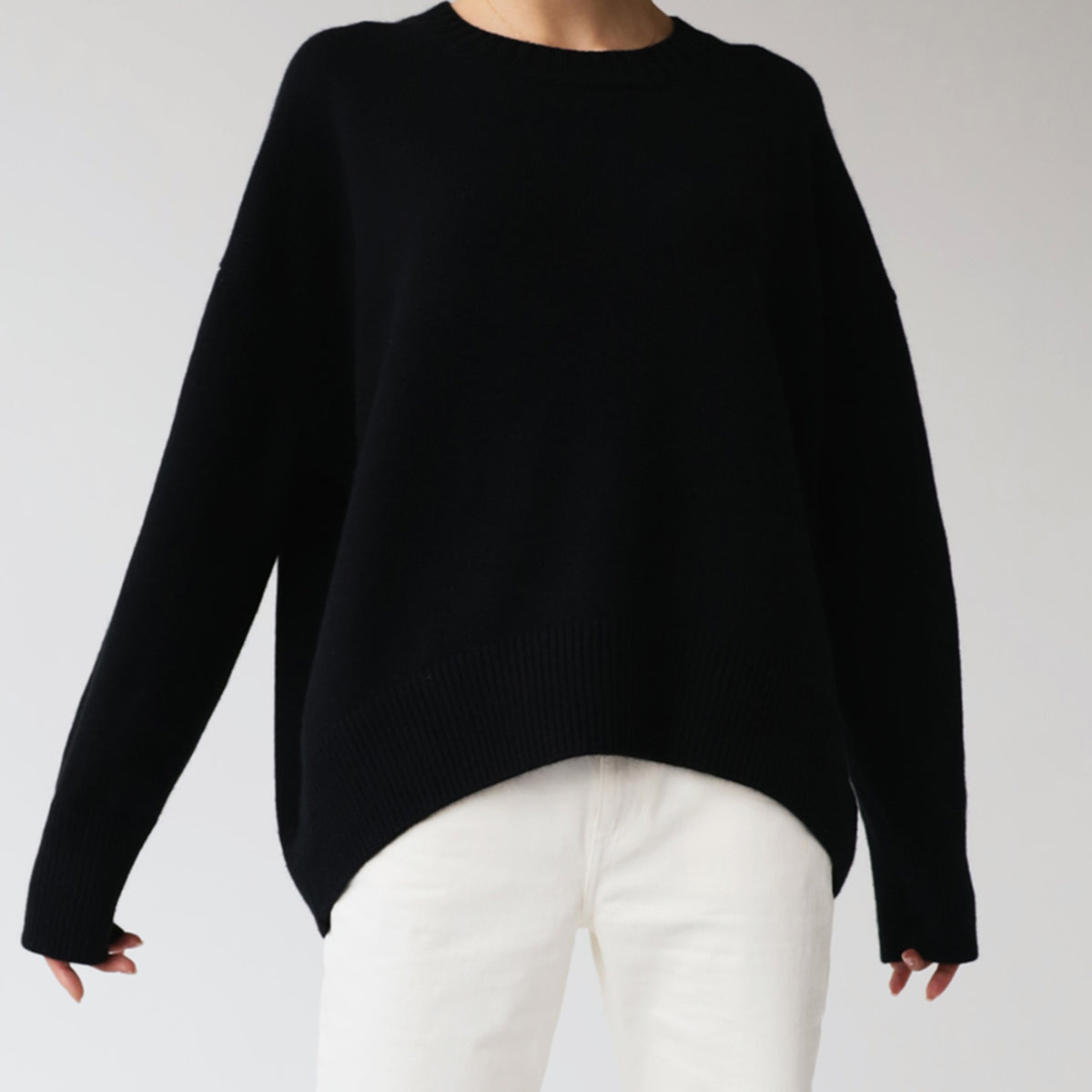 Pull oversize femme col rond à bords côtelés