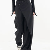 Pantalon Large Asymétrique Taille Haute Style Moderne