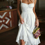 Robe Femme Blanche Bretelles Élégante Fluide