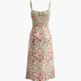 Robe Midi Fleurie Bretelles Fines Coupe Ajustée Élégance Été