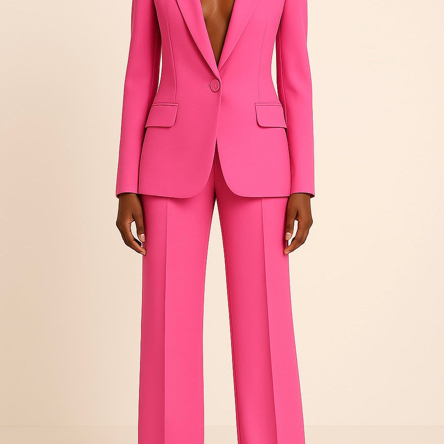 Ensemble Tailleur Femme Blazer Ajusté Pantalon Large Élégant