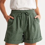 Short femme large en coton mélangé à taille élastique