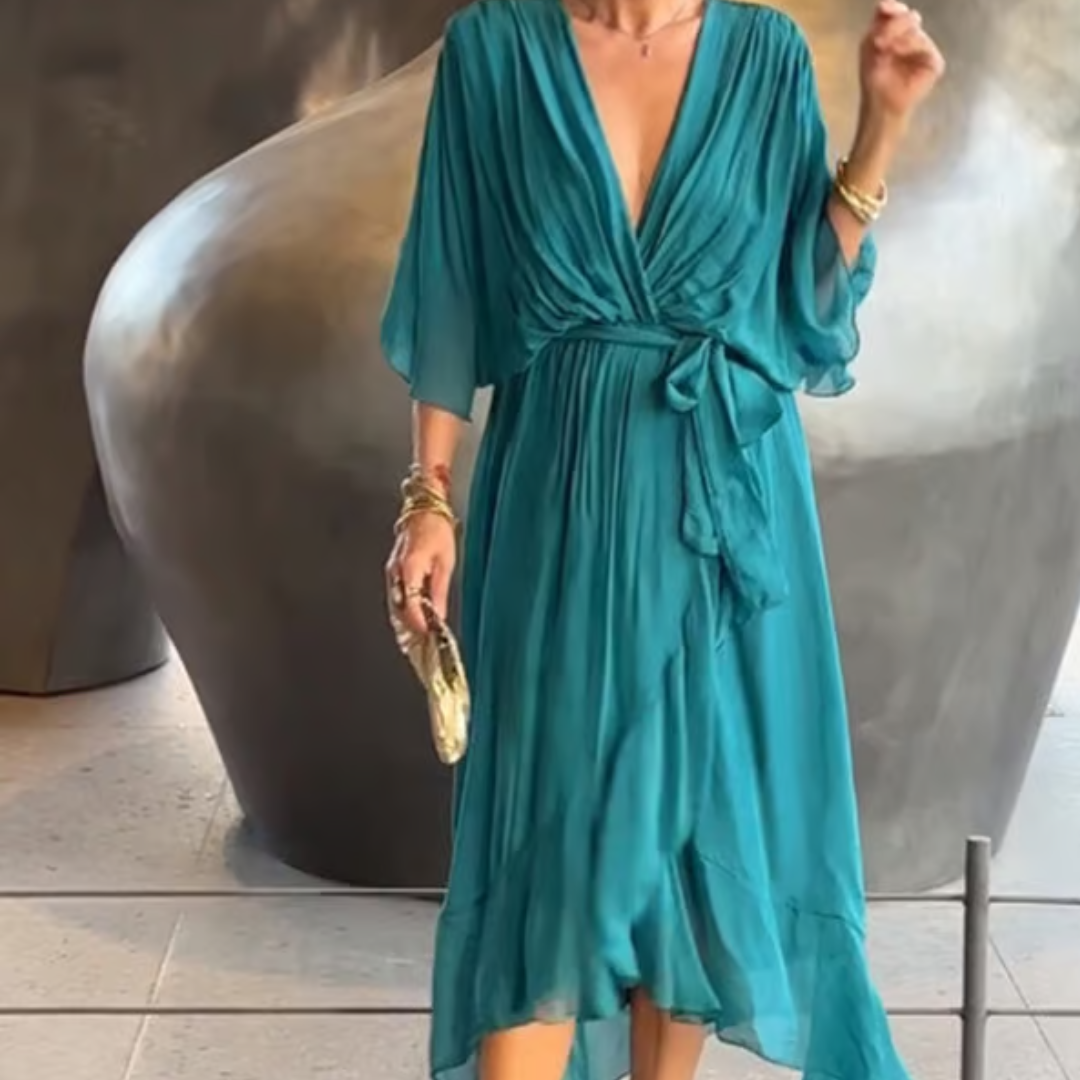 Robe Longue Cache Cœur Fluide Ceinture Élégance Chic