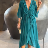 Robe Longue Cache Cœur Fluide Ceinture Élégance Chic