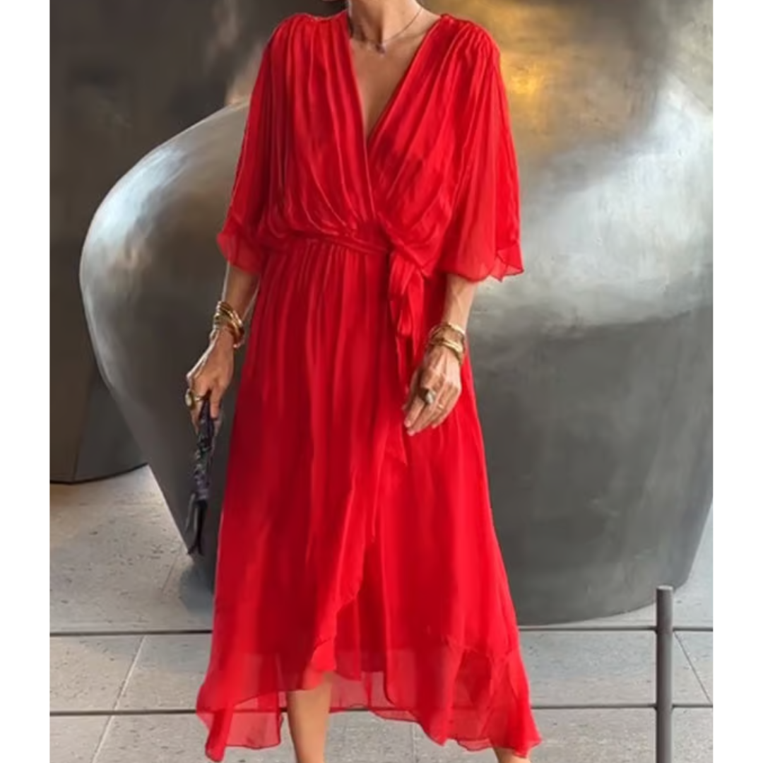 Robe Longue Cache Cœur Fluide Ceinture Élégance Chic