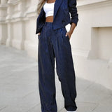 Ensemble Tailleur Rayé Femme Blazer et Pantalon Large
