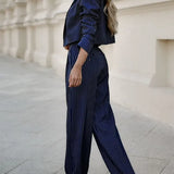 Ensemble Tailleur Rayé Femme Blazer et Pantalon Large