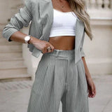 Ensemble Tailleur Rayé Femme Blazer et Pantalon Large