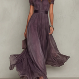 Robe Longue Femme Plissée à Manches Courtes