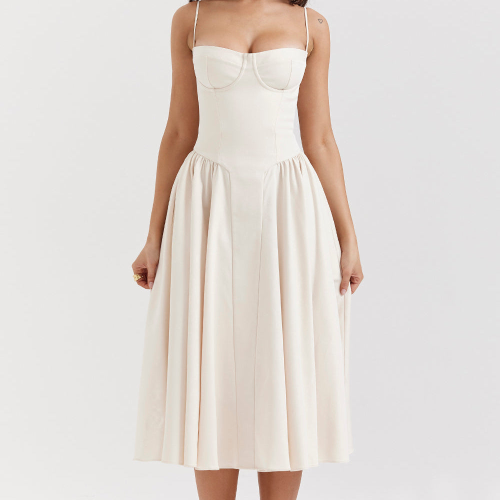 Robe Midi Femme Bustier à Jupe Évasée