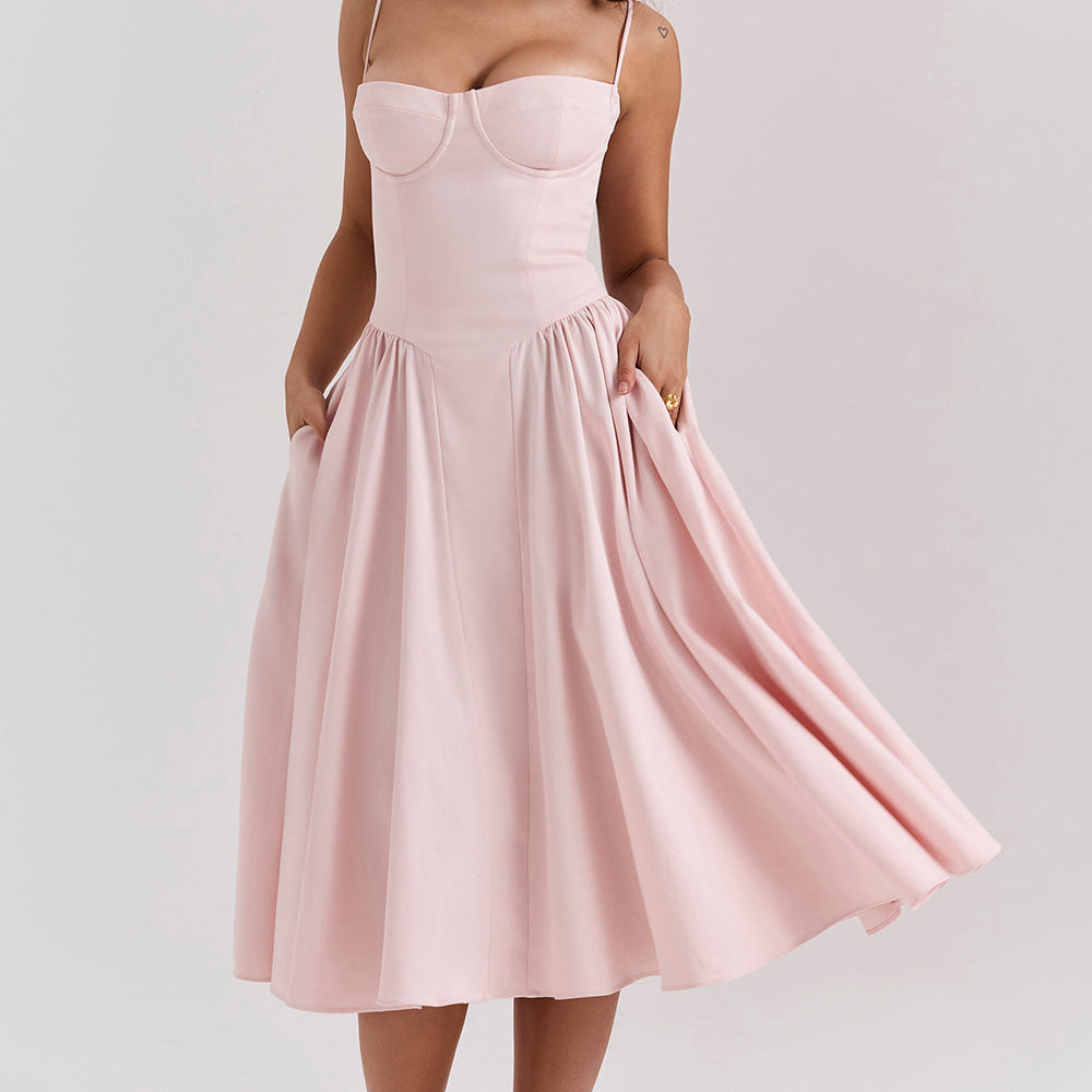 Robe Midi Femme Bustier à Jupe Évasée