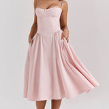 Robe Midi Femme Bustier à Jupe Évasée