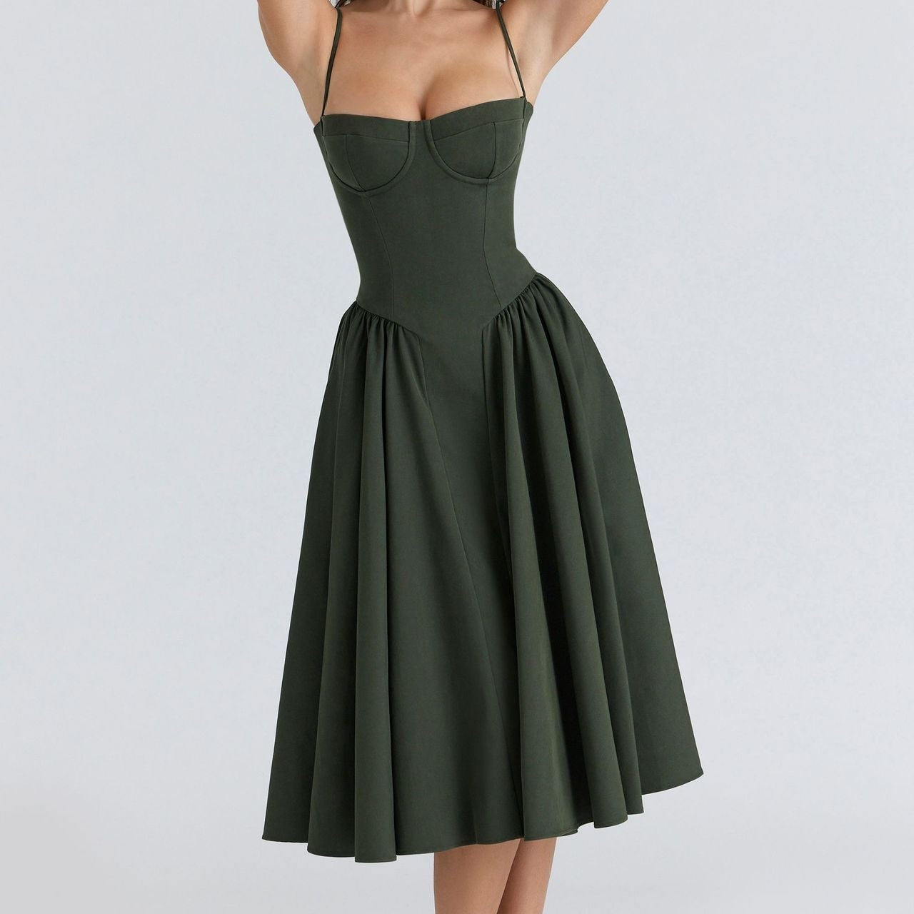 Robe Midi Femme Bustier à Jupe Évasée