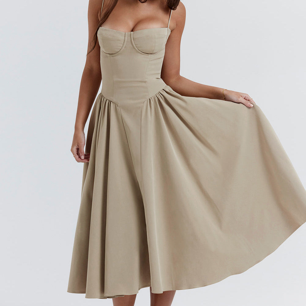 Robe Midi Femme Bustier à Jupe Évasée