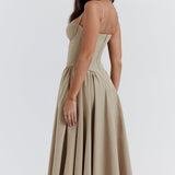 Robe Midi Femme Bustier à Jupe Évasée