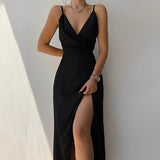 Robe Longue Femme Cache-Cœur à Bretelles Fines