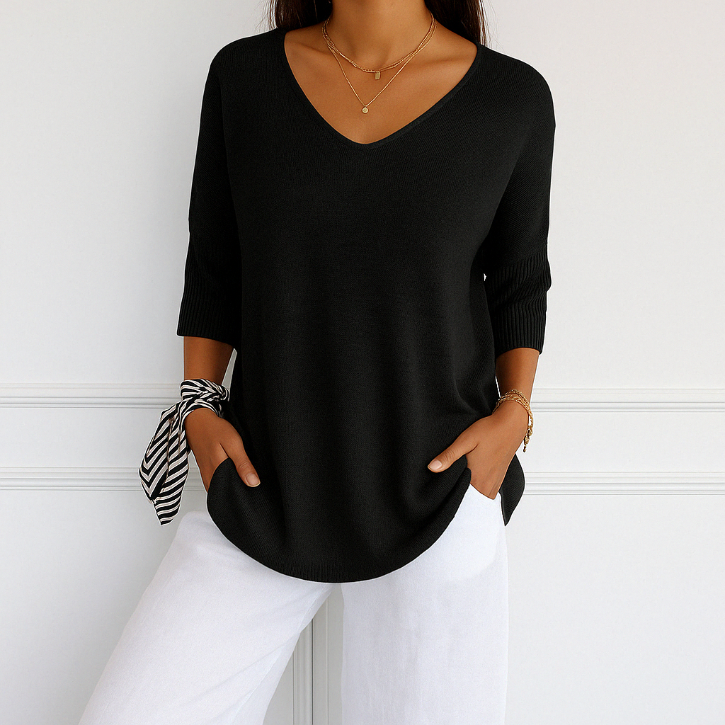 T-Shirt Femme Col V Ample – Haut Léger Décontracté