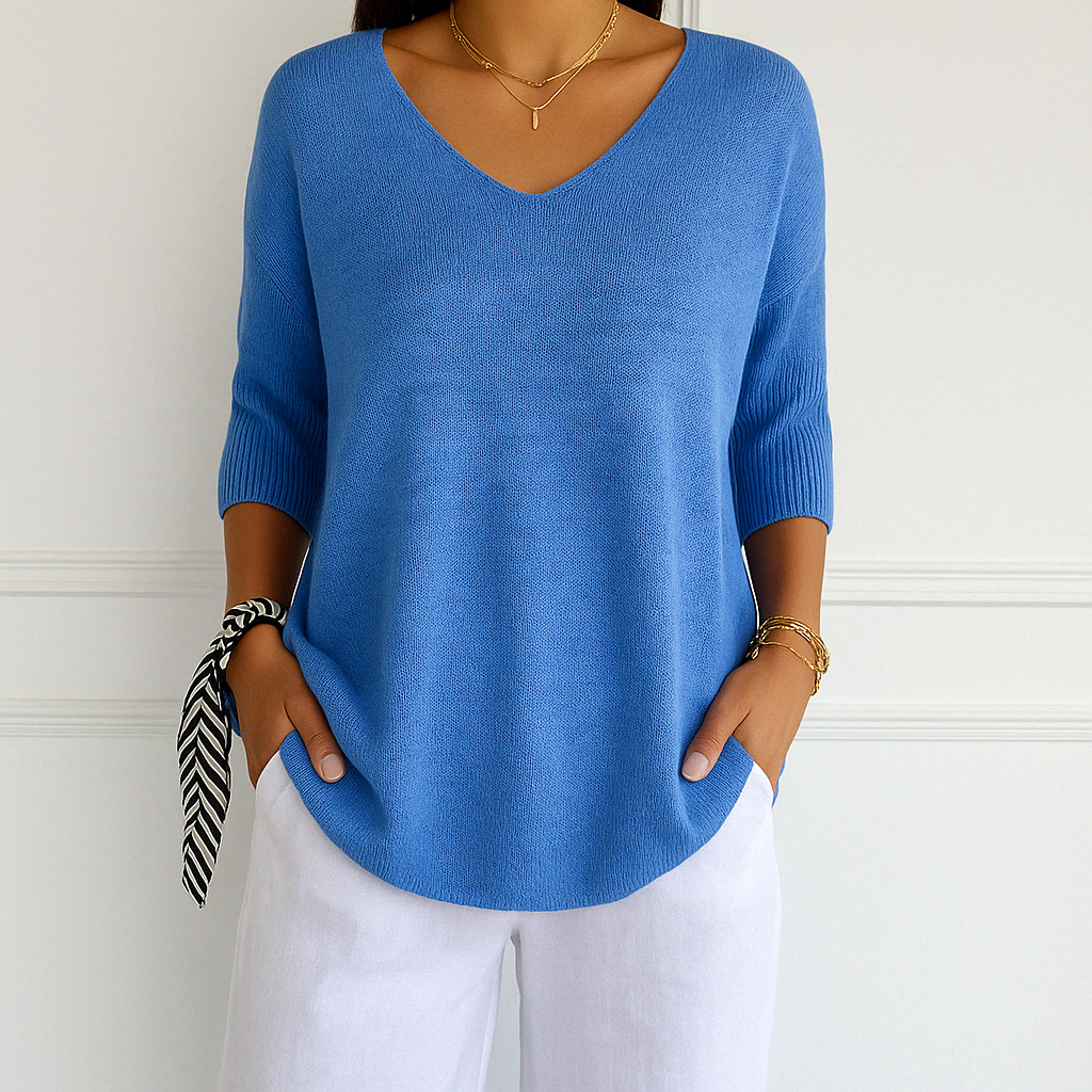 T-Shirt Femme Col V Ample – Haut Léger Décontracté