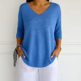 T-Shirt Femme Col V Ample – Haut Léger Décontracté