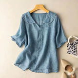 Blouse Coton Lin Col Volanté Coupe Fluide Élégante