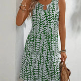 Robe Courte Sans Manches Imprimé Feuillage Chic Été