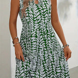 Robe Courte Sans Manches Imprimé Feuillage Chic Été