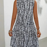 Robe Courte Sans Manches Imprimé Feuillage Chic Été