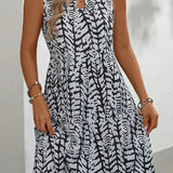 Robe Courte Sans Manches Imprimé Feuillage Chic Été