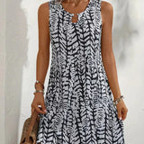 Robe Courte Sans Manches Imprimé Feuillage Chic Été