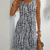 Robe Courte Sans Manches Imprimé Feuillage Chic Été