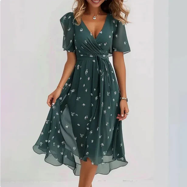 Robe Midi Fleurie à Col V