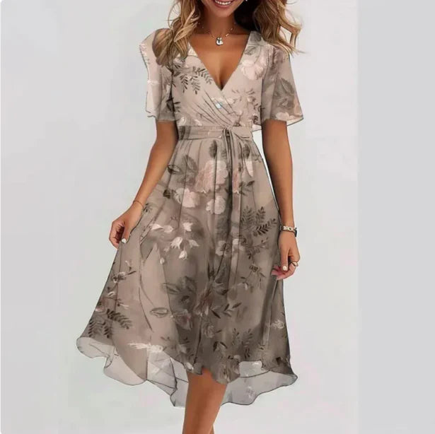 Robe Midi Fleurie à Col V