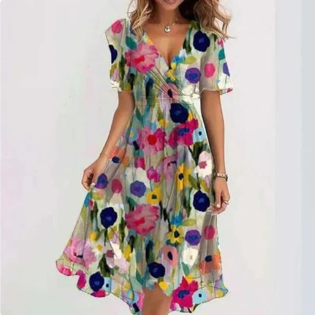 Robe Midi Fleurie à Col V