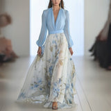 Robe Longue Femme Fleurie Cache-Cœur à Col V