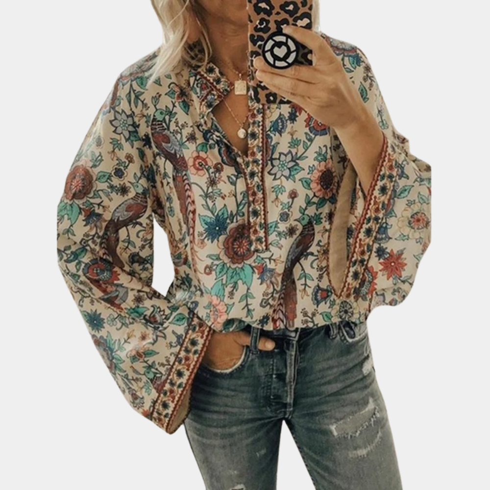 Blouse Femme Bohème Fleurie – Chemisier Col V Ample