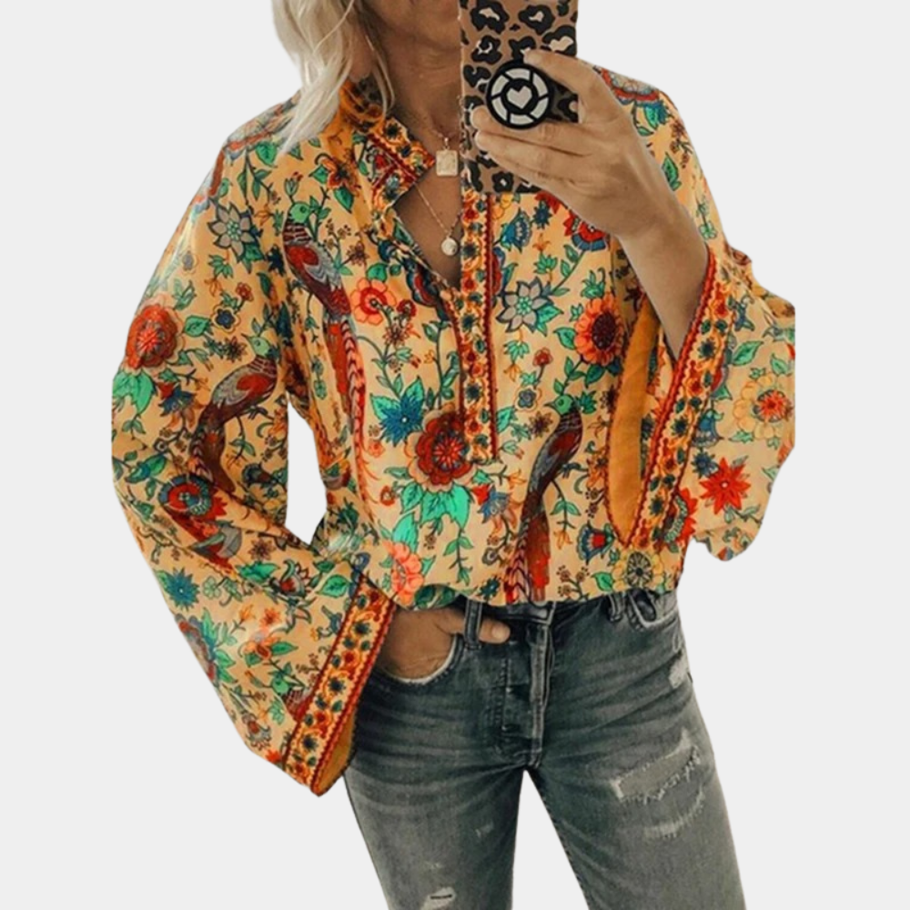 Blouse Femme Bohème Fleurie – Chemisier Col V Ample