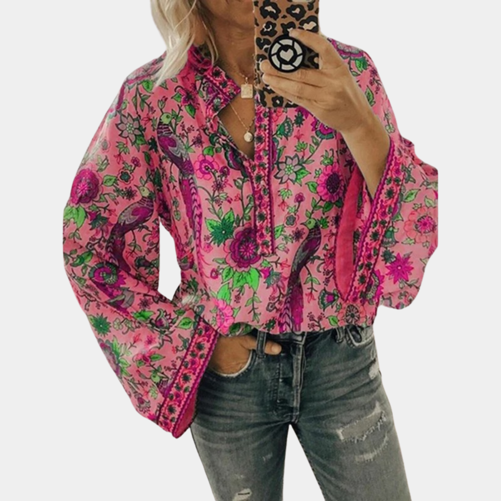 Blouse Femme Bohème Fleurie – Chemisier Col V Ample