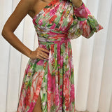 Robe Longue Fendue Imprimée Épaule Dénudée Style Bohème Chic