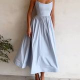 Robe Midi Bretelles Évasée Taille Cintrée Élégance Été